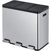 EKO - Essential 1 Recycler pedaalemmer 20+20+20 liter - Stainless Steel Plastic - mat RVS - Prullenbak