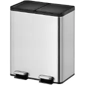 EKO - Essential splitted Recycler pedaalemmer 20+20 liter - Stainless steel - mat RVS - Prullenbak