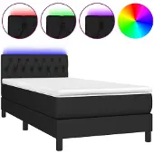 vidaXL Boxspringbed met matras en LED-verlichting, zwart, 90x190 cm, gestoffeerd
