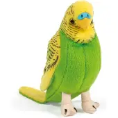 Living Nature Pluche groene grasparkiet knuffel 14 cm - Parkiet vogel huisdieren knuffels - Speelgoed