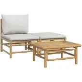vidaXL 3-delige Loungeset met kussens bamboe lichtgrijs