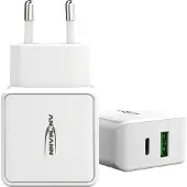 Ansmann USB snellader 20W wit (1x USB-C PD3.0, 1x USB-A QC3.0)
