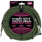 Ernie Ball 6066 25ft Straight-Angle Instrument Cable Black/Green