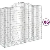 vidaXL Gabionen met boogvorm, 6 stuks, 200x50x160/180 cm, verzinkt staal