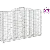 vidaXL Gabionen met boogvorm, 3 stuks, 300x50x180/200 cm, verzinkt staal