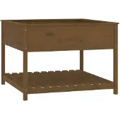 vidaXL Plantenbak met schap 111,5x111,5x81 cm grenenhout honingbruin