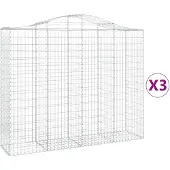 vidaXL Gabionen met boogvorm, 3 stuks, 200x50x160/180 cm, verzinkt staal