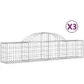 vidaXL Gabionen met boogvorm, 3 stuks, 200x30x40/60 cm, verzinkt staal