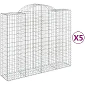 vidaXL Gabionen met boogvorm, 5 stuks, 200x50x160/180 cm, verzinkt staal