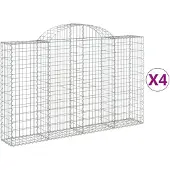 vidaXL Gabionen met boogvorm, 4 stuks, 200x30x120/140 cm, verzinkt staal