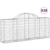 vidaXL Gabionen met boogvorm, 20 stuks, 200x30x80/100cm, verzinkt staal