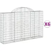 vidaXL Gabionen met boogvorm, 6 stuks, 200x30x120/140 cm, verzinkt staal