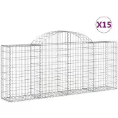 vidaXL Gabionen met boogvorm, 15 stuks, 200x30x80/100 cm, verzinkt staal