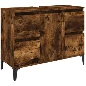 vidaXL Wastafelkast 80x33x60 cm bewerkt hout gerookt eikenkleurig