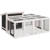vidaXL Konijnenhok 144x123x67,5 cm massief grenenhout grijs
