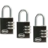 AMIG Hangslot met Cijferslot - Set 3 Stuks - 3 Cijferig - Locker Slot - Beveiliging voor Onderweg - Zwart