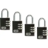 AMIG Hangslot met Cijferslot - Set 4 Stuks - 3 Cijferig - Locker Slot - Beveiliging voor Onderweg - Zwart