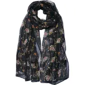 Juleeze Sjaal Dames Print 50x160 cm Zwart Synthetisch Bloemen