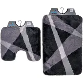 Wicotex Wicotex-Badmat set met Toiletmat-WC mat-met uitsparing grijs gestreept-Antislip onderkant