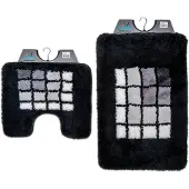 Wicotex Wicotex-Badmat set met Toiletmat-WC mat-met uitsparing zwarte rand geblokt-Antislip onderkant
