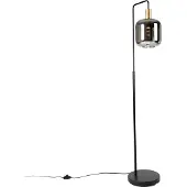 QAZQA Vloerlamp zwart met goud en smoke glas incl. PUCC - Zuzanna