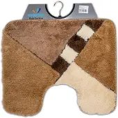 Wicotex - Toiletmat Bruin Beige schuin geblokt - Antislip onderkant - WC mat met uitsparing - Afmeting 50x60cm