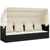 vidaXL Buitenloungeset met dak en kussens, zwart, polyrotan