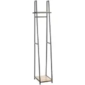 Haku vrijstaande kapstok, totaal draagvermogen 15 kg, 2 legplanken, B 380 x D 400 x H 1660 mm, staal/hout, decor zwart/licht eiken