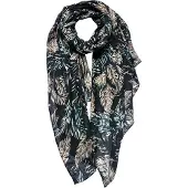 Juleeze Sjaal Dames Print 90x180 cm Zwart Synthetisch Bladeren
