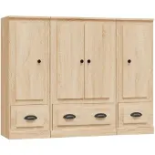vidaXL Hoge kasten 3 st bewerkt hout sonoma eikenkleurig