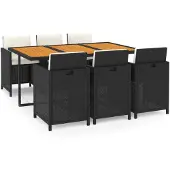 vidaXL 7-delige Tuinset met kussens poly rattan zwart