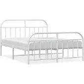 vidaXL Bedframe met hoofdeinde en voeteneinde, metaal, wit, 135x190 cm
