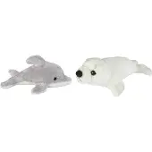 Ravensden Zeedieren serie zachte pluche knuffels 2x stuks - Dolfijn en Zeehond pup van 15 cm - Knuffel zeedieren