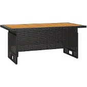 vidaXL Tuintafel 100x50x43/63 cm acaciahout en poly rattan zwart