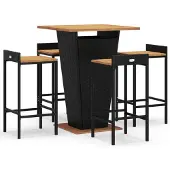 vidaXL 5-delige Tuinbarset poly rattan en massief acaciahout zwart