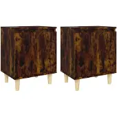 vidaXL Nachtkastjes 2 st met houten poten 40x30x50 cm gerookt eiken