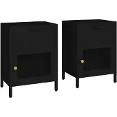 vidaXL Nachtkastjes 2 st 40x30x54,5 cm staal en glas zwart