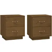 vidaXL Nachtkastjes 2 st 40x34x45 cm massief grenenhout honingbruin