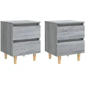 vidaXL Nachtkastjes 2 st met houten poten 40x35x50 cm grijs sonoma