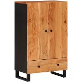 vidaXL Hoge kast met lade 60x33x100 cm massief acaciahout en ijzer