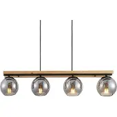 LINDBY Glazen hanglamp Enrique, dimbaar, hout licht, Woon-/ Eetkamer, Glas, Modern, hanglamp