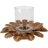Clayre & Eef Waxinelichthouder Bloem Ø 40x23 cm Goudkleurig Ijzer Glas Kaarsenhouder Goudkleurig Kaarsenhouder