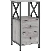 vidaXL Nachtkastje 34x35,5x70 cm bewerkt hout grijs sonoma eikenkleur