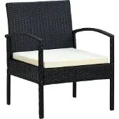 vidaXL Tuinstoel met kussen poly rattan zwart