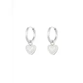 Yehwang Oorbellen hart met print - zilver Stainless Steel