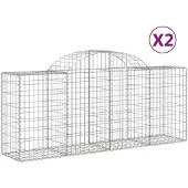 vidaXL Gabionen met boogvorm, 2 stuks, 200x50x80/100 cm, verzinkt staal