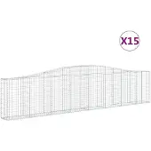 vidaXL Gabionen met boogvorm, 15 stuks, 400x30x80/100 cm, verzinkt staal