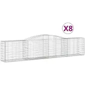 vidaXL Gabionen met boogvorm, 8 stuks, 400x50x80/100cm, verzinkt staal
