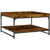 vidaXL Salontafel 80x80x45 cm bewerkt hout en ijzer gerookt eikenkleur