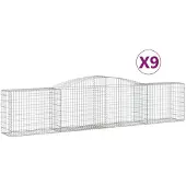 vidaXL Gabionen met boogvorm, 9 stuks, 400x50x80/100 cm, verzinkt staal